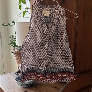 Maeve Geometric Black and Coral Sleeveless Blouse